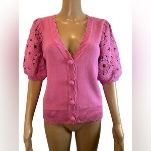 Design 365 Pink Crochet Sleeve Women's Cardigan Sweater size S